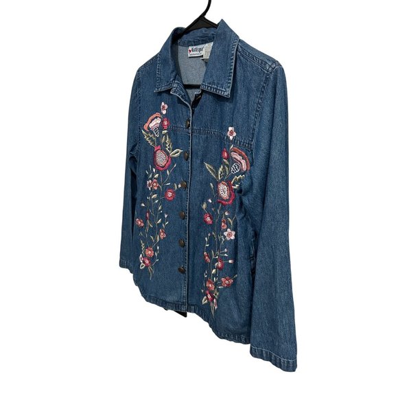 Vintage National Womens Embroidered Denim Button Up Jacket Floral Design Sz 8 - Picture 3 of 8